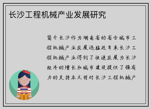 长沙工程机械产业发展研究